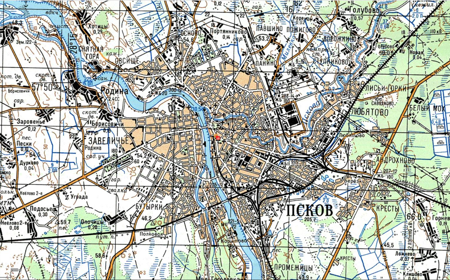 Псковская область генштаб 1 км 1980-е гг